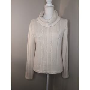 Lo Ri Italy knit cowl neck ribbed basic plain cream ivory sweater Sz L